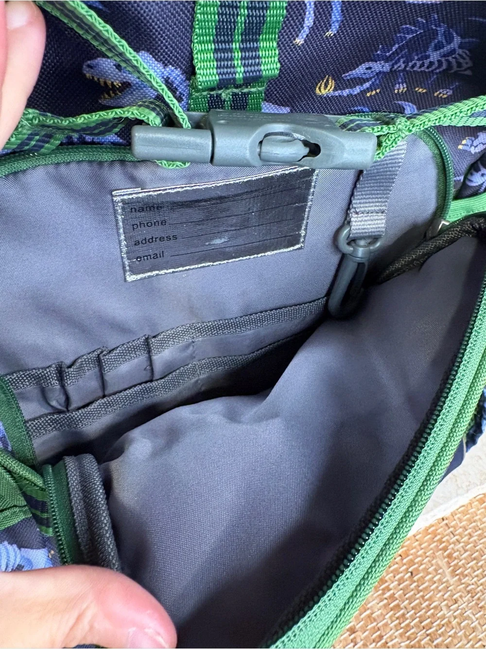 Pottery Barn Kids Mackenzie Rolling Dinosaur Backpack Navy Blue Green